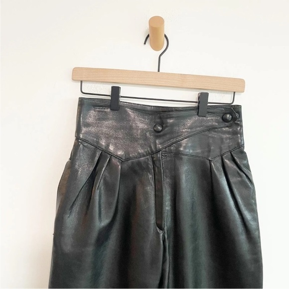 Vintage MZ Creations Paris France Women's High Waisted Black Leather pants 1980s - Picture 2 of 13